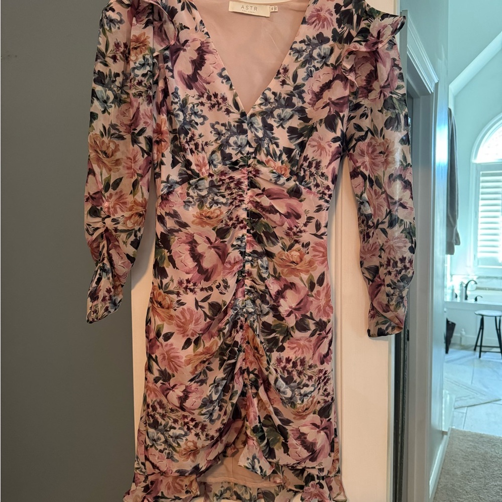 Astr Long Sleeve Floral Dress - Pink and Purple